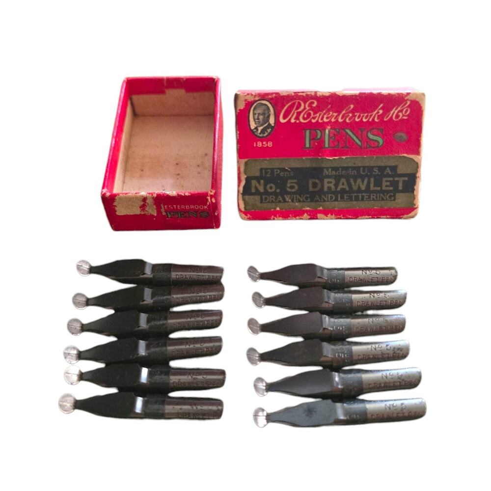 Antique R. Esterbrook Co. NO. 12 Drawlet Fountain Pen Nibs Orig. Box